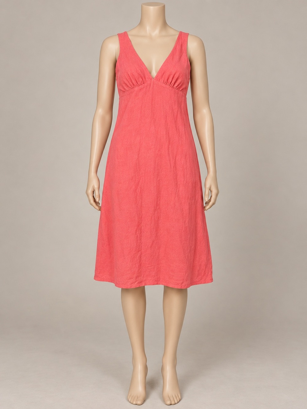 Old Navy Linen Blend Coral Midi Dress XS Sleeveless V Neck
